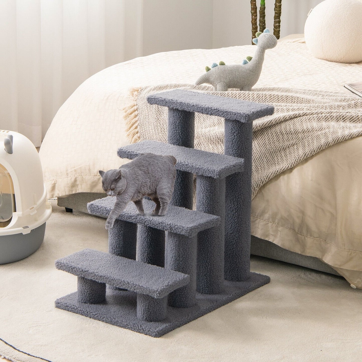 4-Step Pet Stairs Carpeted Ladder Ramp Scratching Post Cat Tree Climber