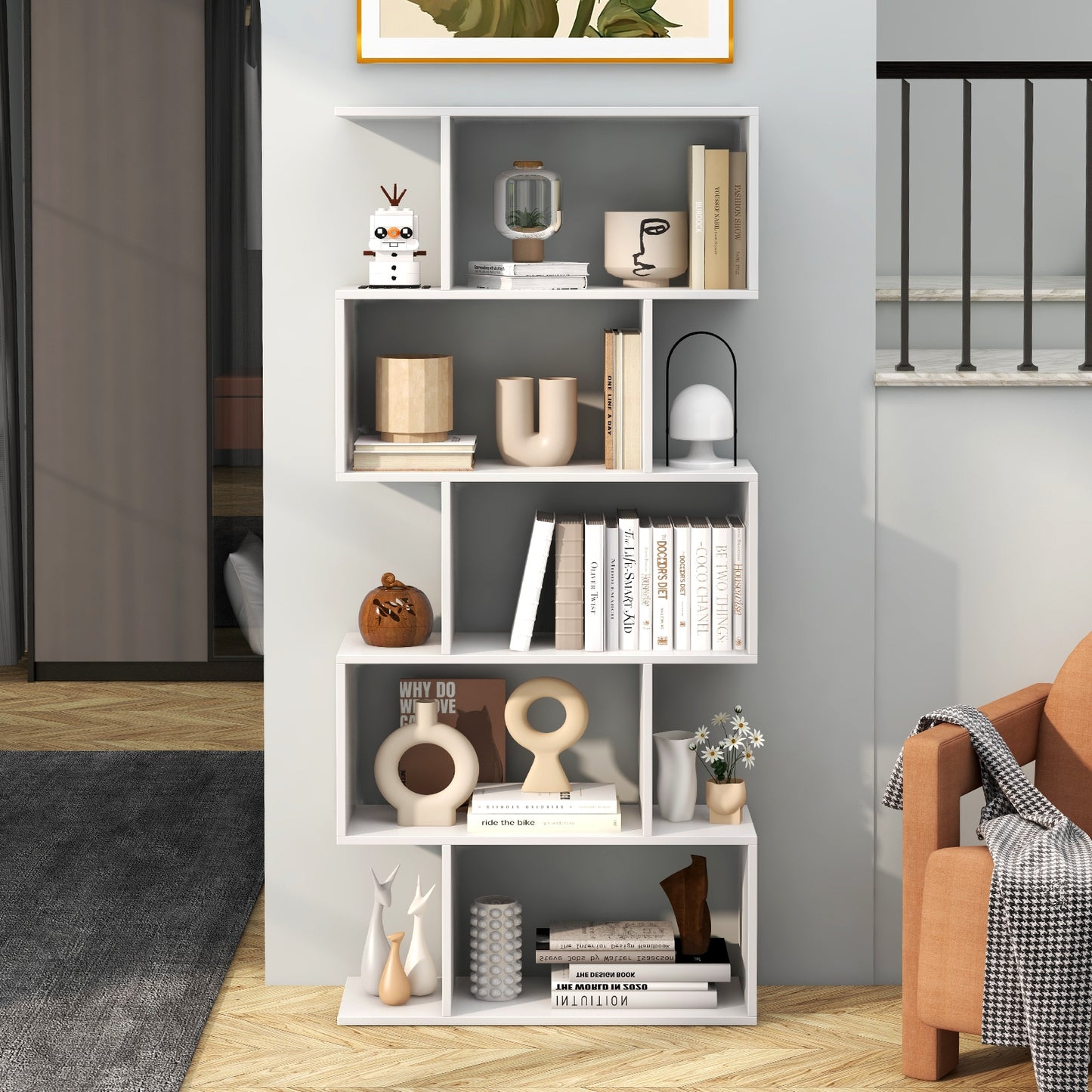 5-Tier Bookshelf with Anti-Toppling Device for Living Room Home Office-Black
