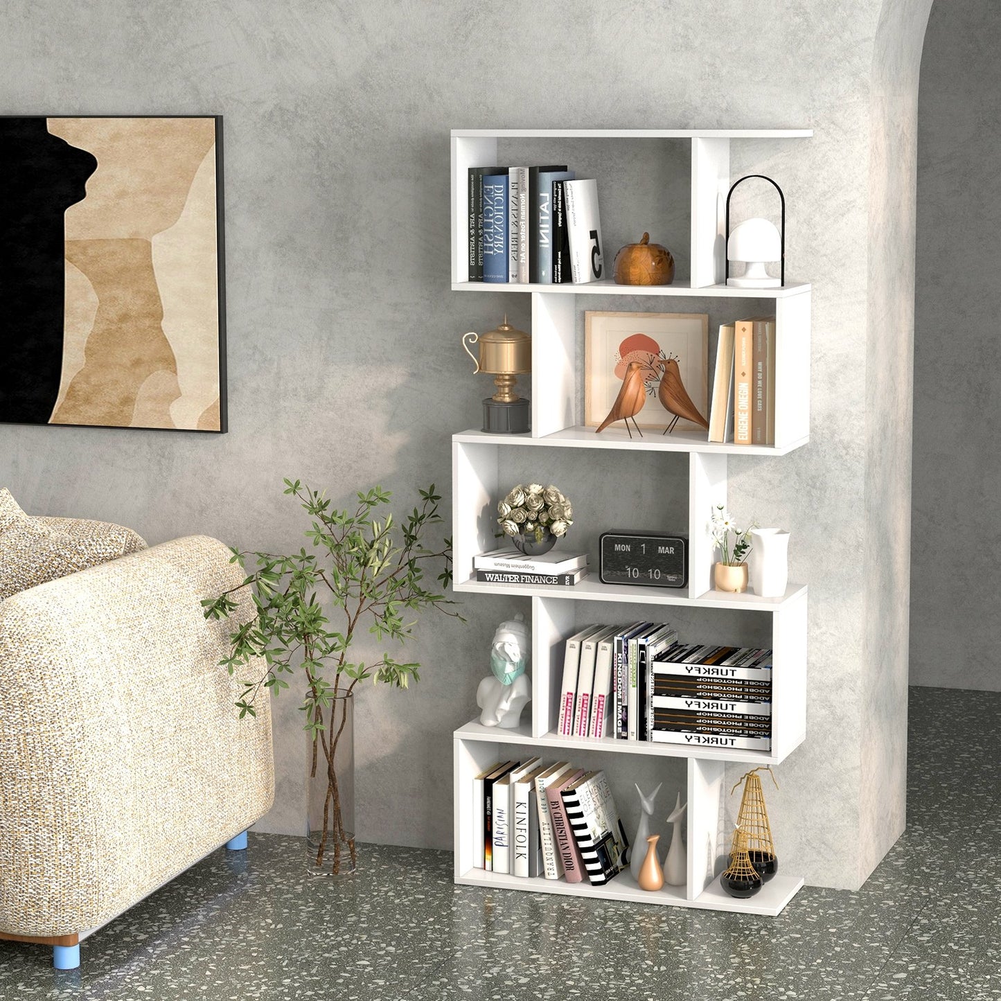 5-Tier Bookshelf with Anti-Toppling Device for Living Room Home Office-Black