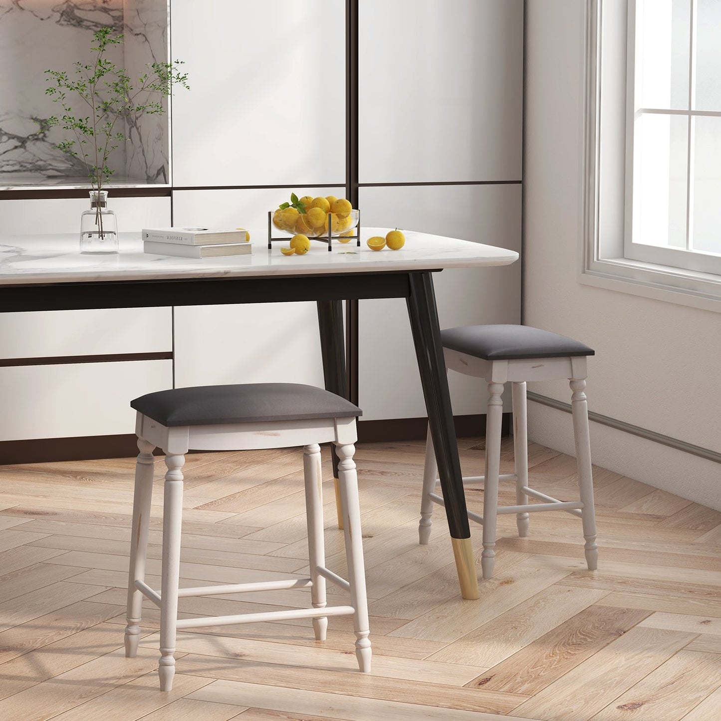 29 Inch Bar Stool Set of 2 with Padded Seat Cushions and Wood Legs-29 inches