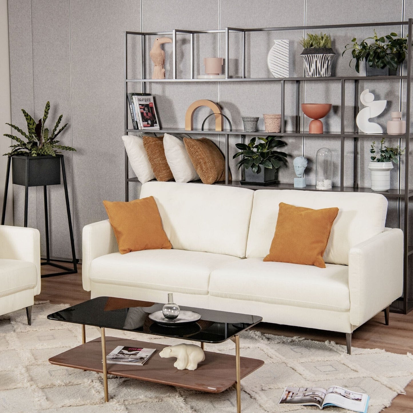 Modern Loveseat with Comfy Backrest Cushions-Gray