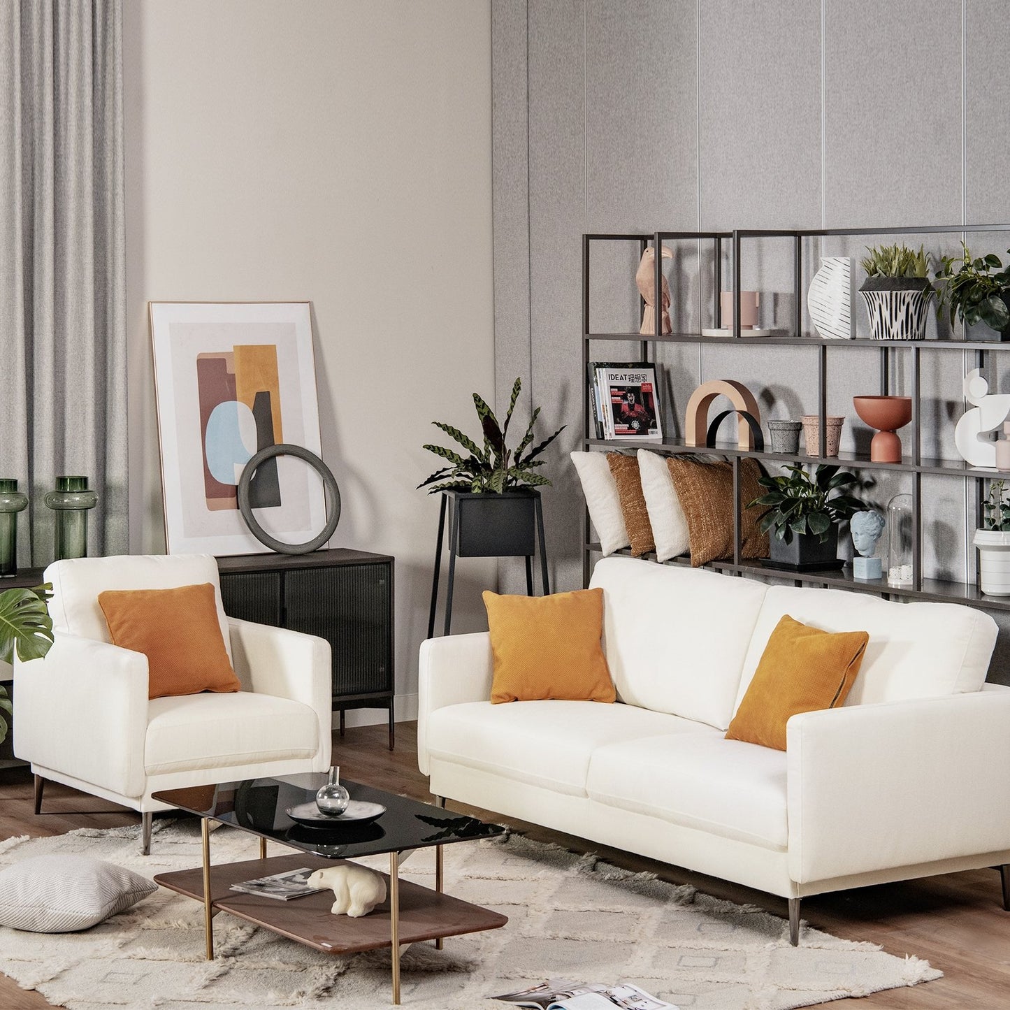 Modern Upholstered Accent Chair with Removable Backrest Cushion-Gray