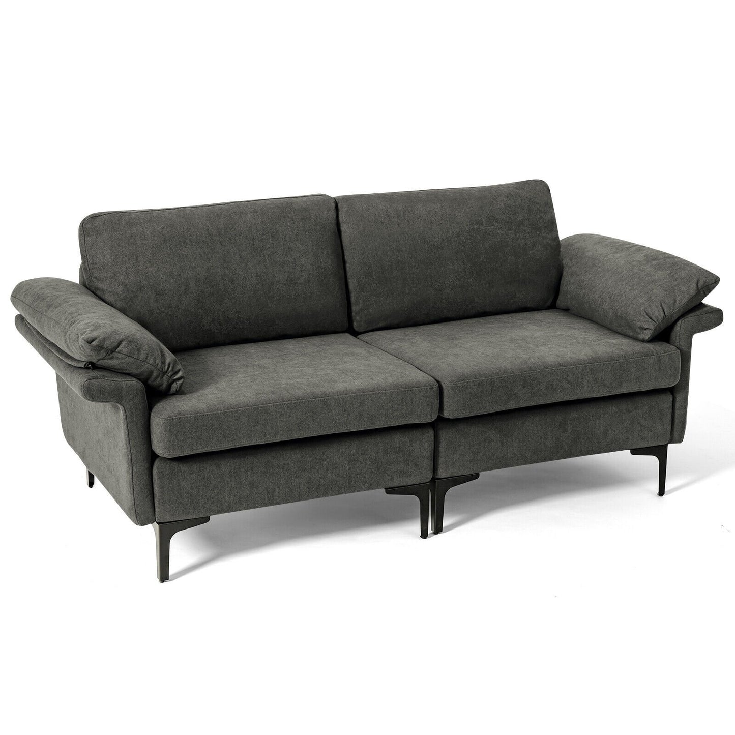 Modern Fabric Loveseat Sofa for with Metal Legs and Armrest Pillows-Army Green