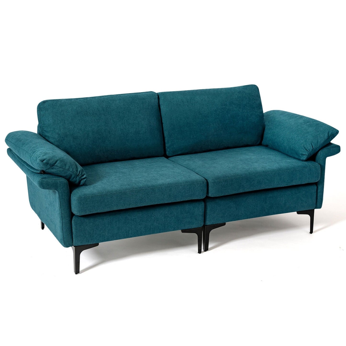 Modern Fabric Loveseat Sofa for with Metal Legs and Armrest Pillows-Army Green