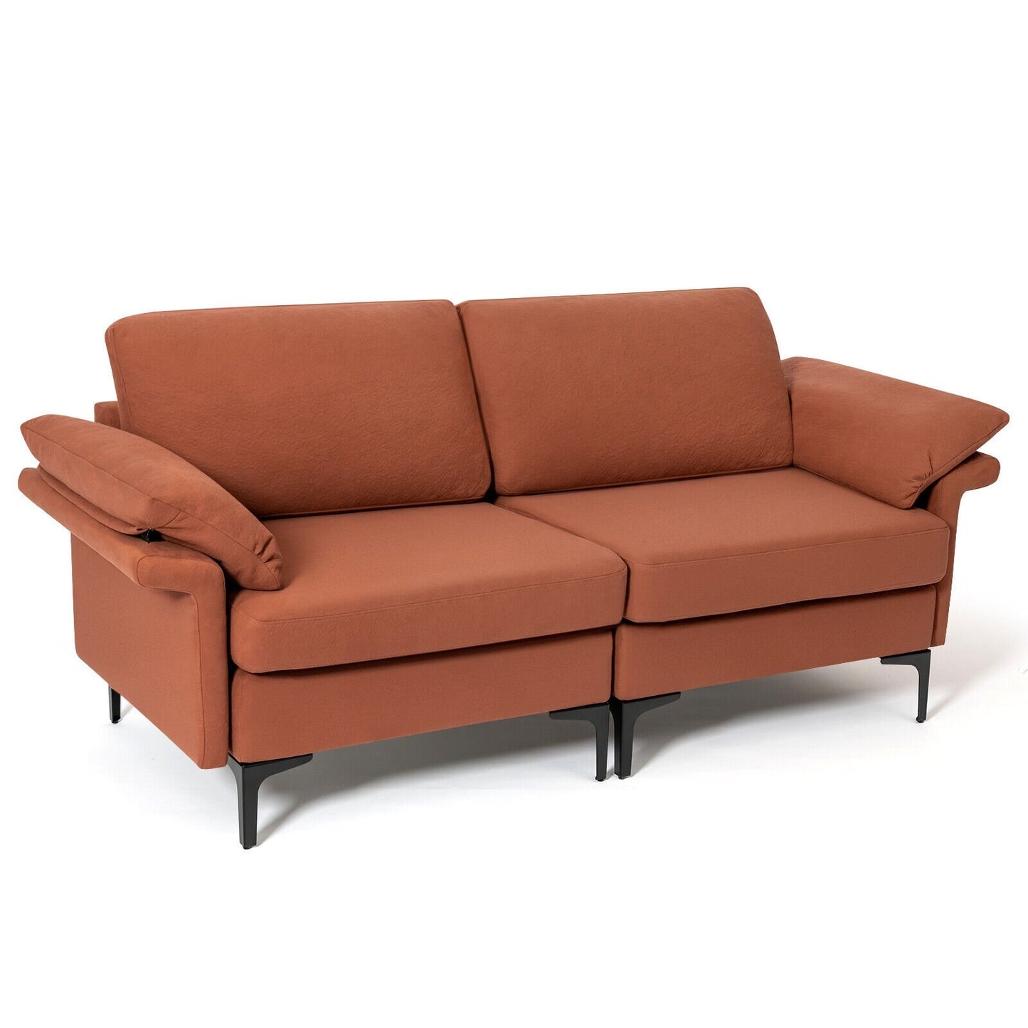 Modern Fabric Loveseat Sofa for with Metal Legs and Armrest Pillows-Army Green