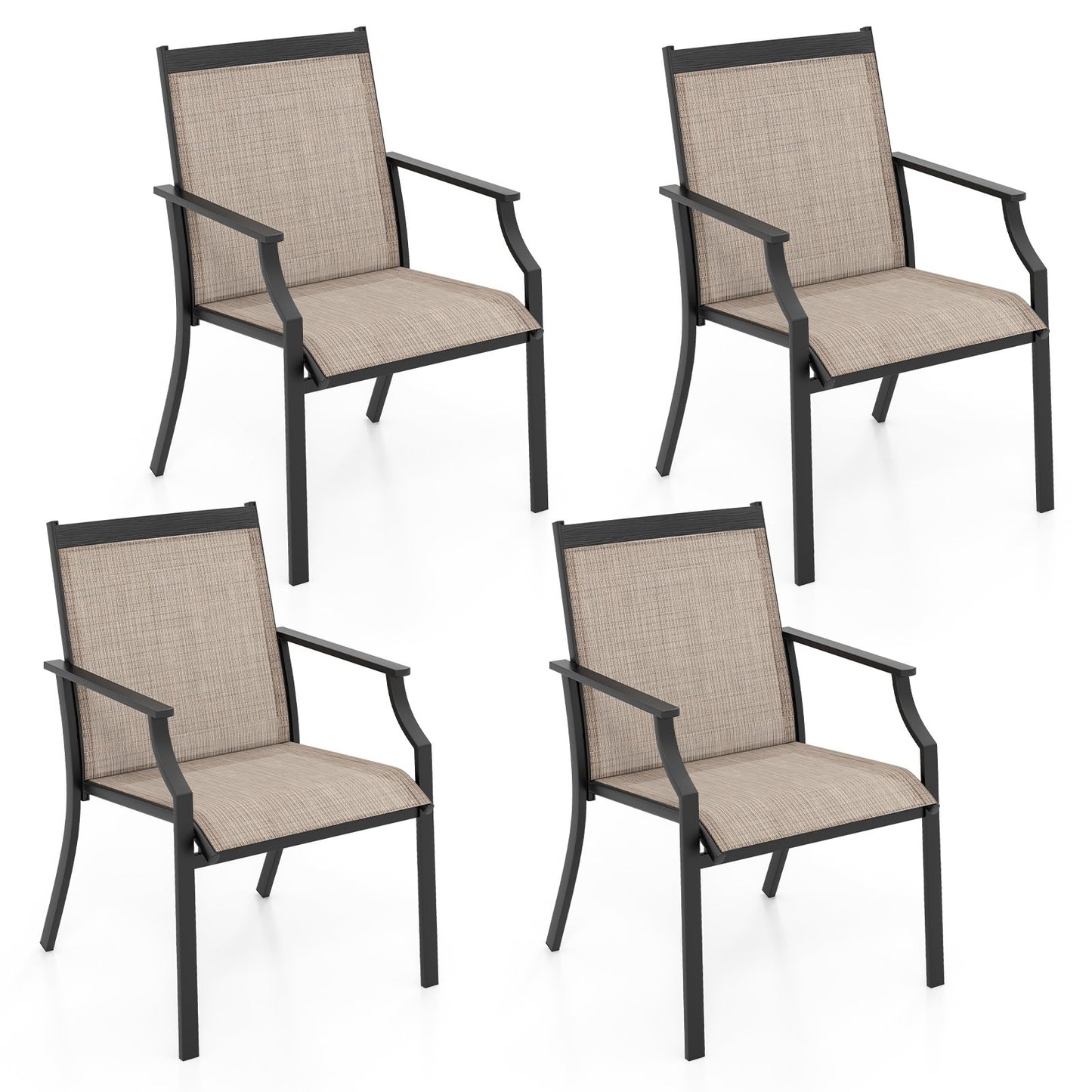 4 Piece Patio Dining Chairs Large Outdoor Chairs with Breathable Seat and Metal Frame-Blue
