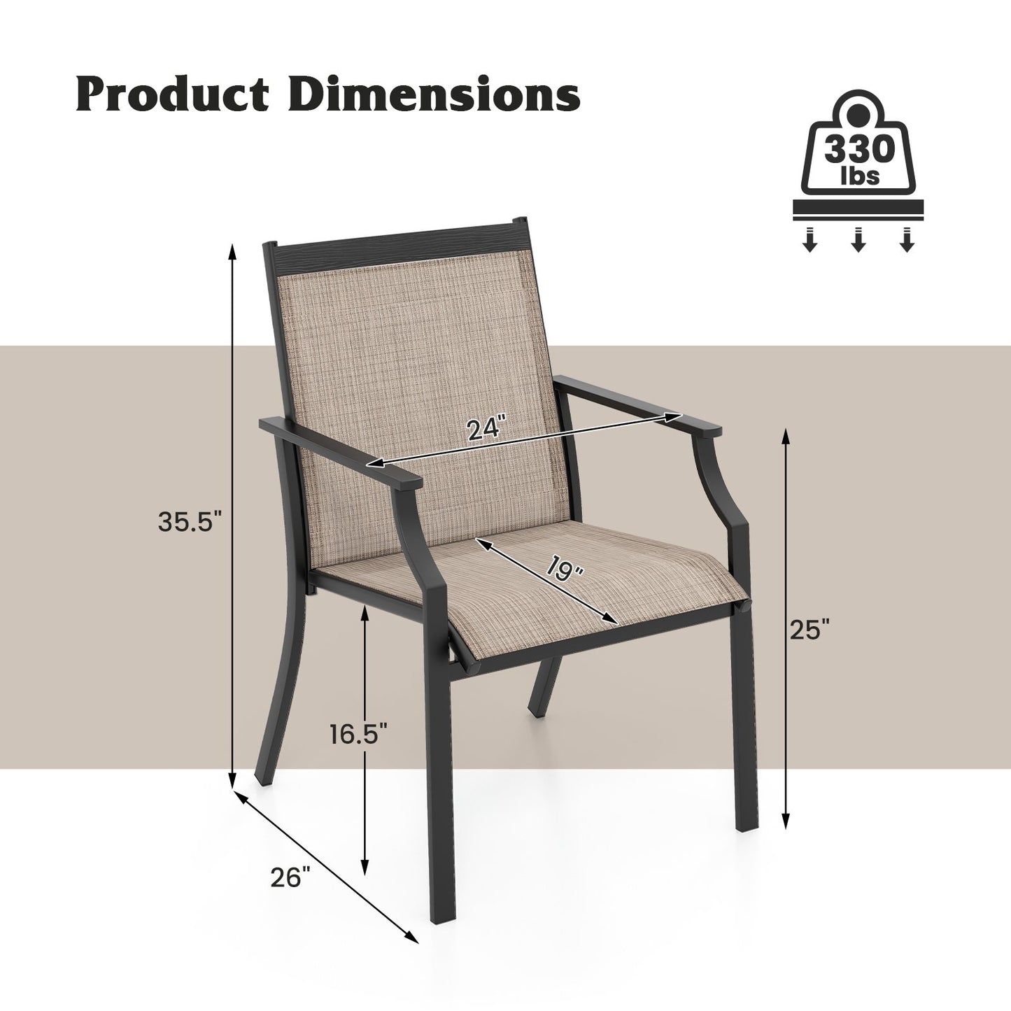4 Piece Patio Dining Chairs Large Outdoor Chairs with Breathable Seat and Metal Frame-Blue