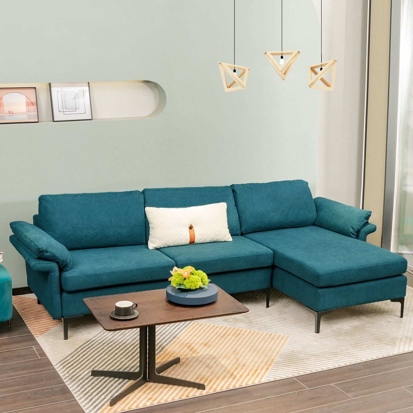 Extra Large Modular L-shaped Sectional Sofa with Reversible Chaise for 4-5 People-Army Green