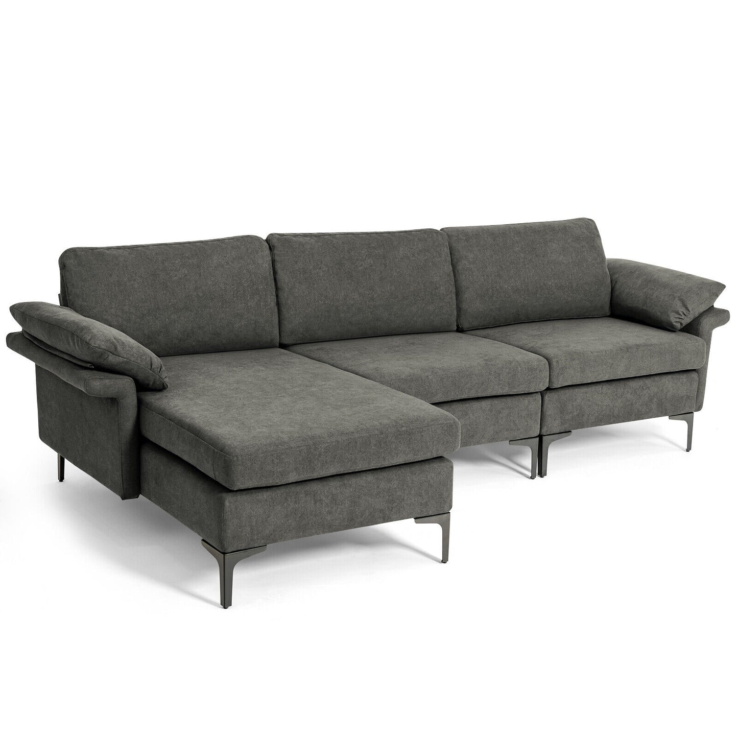 Extra Large Modular L-shaped Sectional Sofa with Reversible Chaise for 4-5 People-Army Green