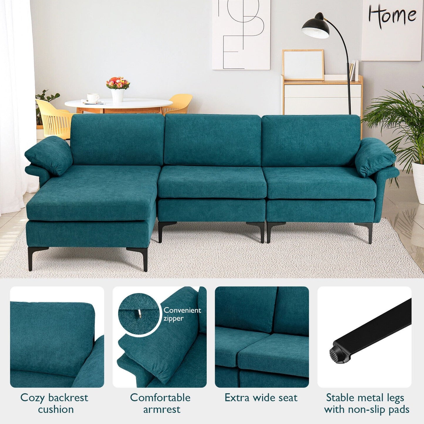 Extra Large Modular L-shaped Sectional Sofa with Reversible Chaise for 4-5 People-Army Green