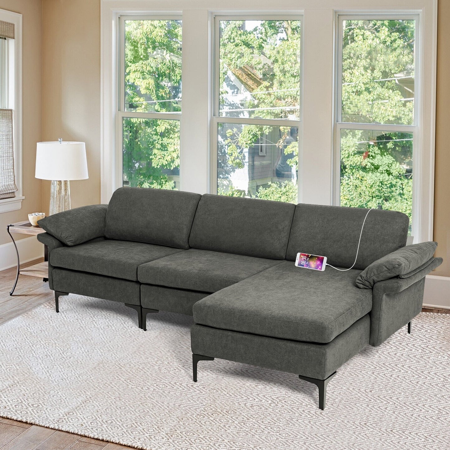 Extra Large Modular L-shaped Sectional Sofa with Reversible Chaise for 4-5 People-Army Green