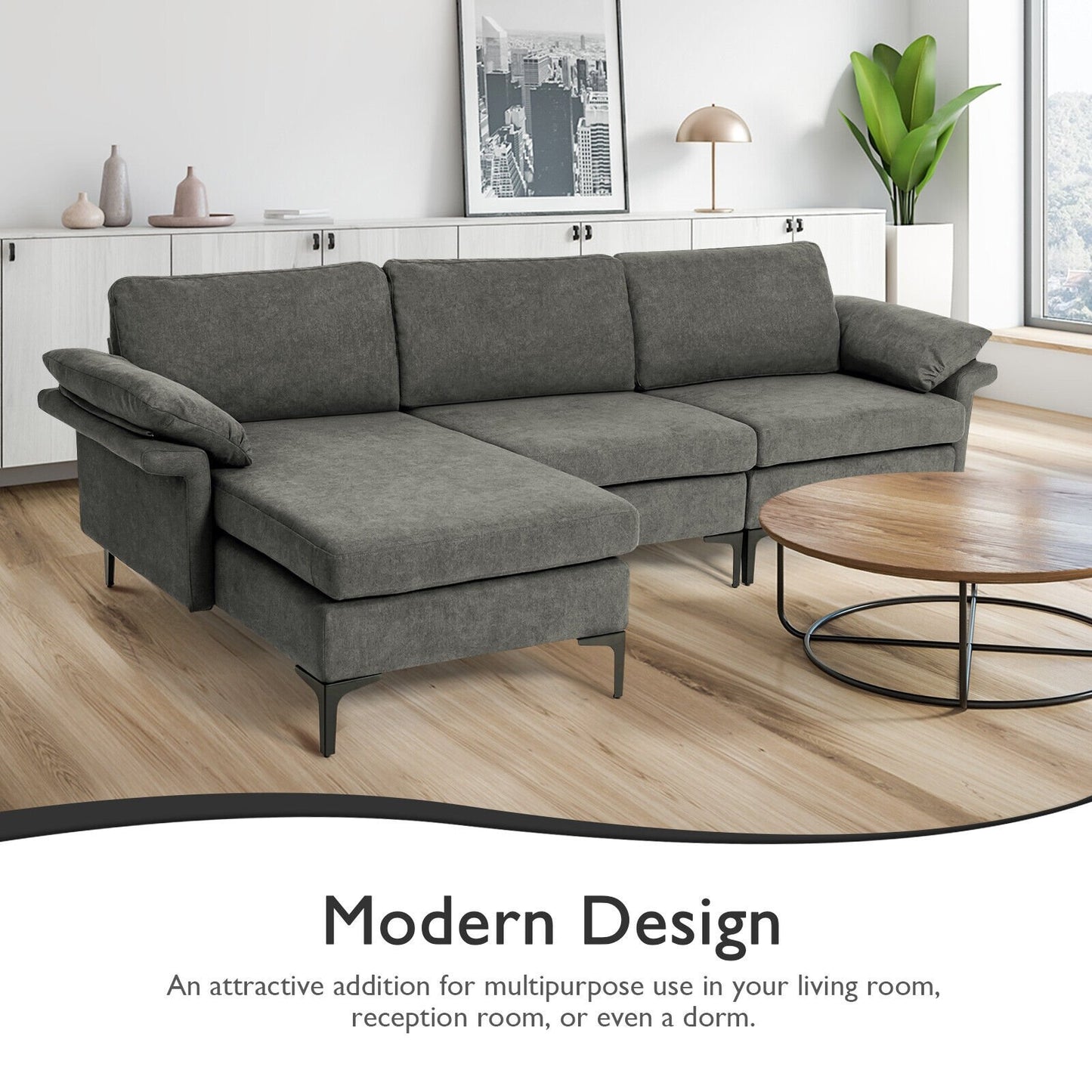 Extra Large Modular L-shaped Sectional Sofa with Reversible Chaise for 4-5 People-Army Green