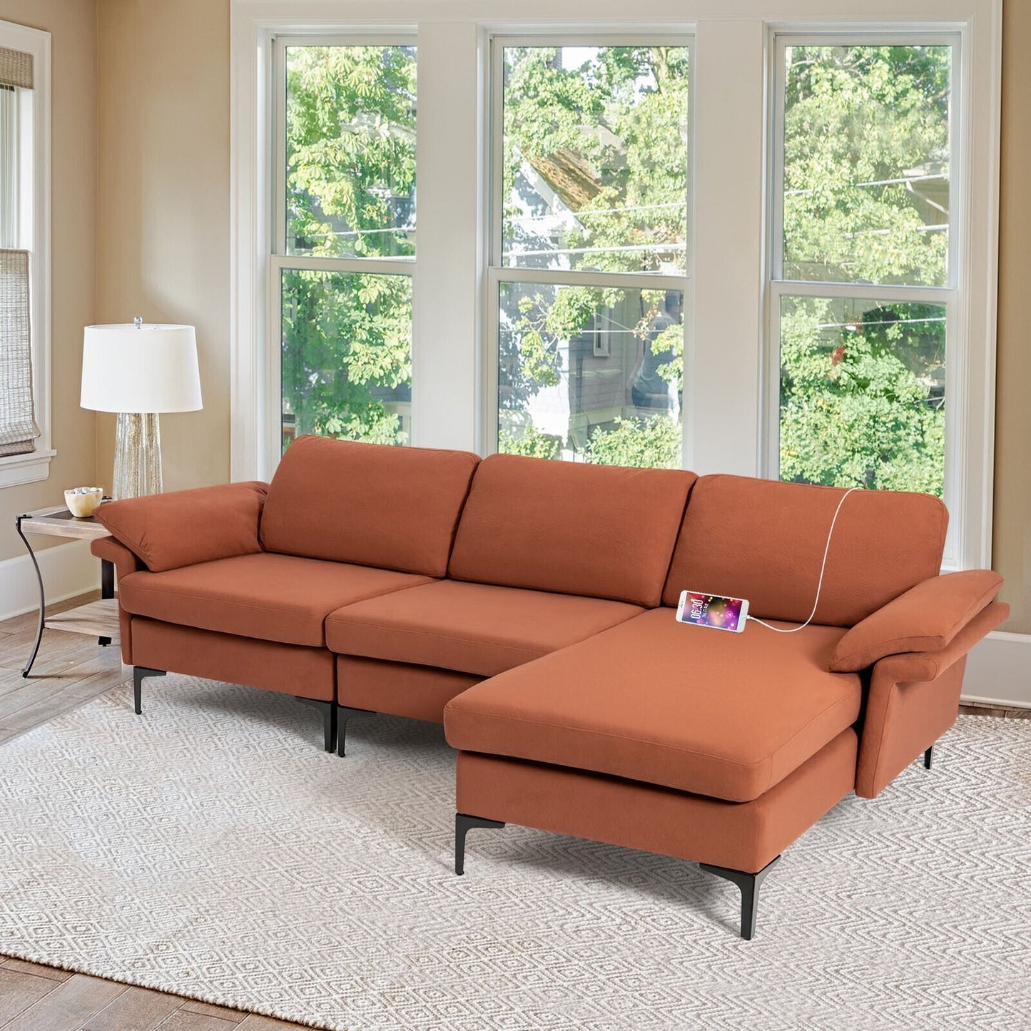 Extra Large Modular L-shaped Sectional Sofa with Reversible Chaise for 4-5 People-Army Green