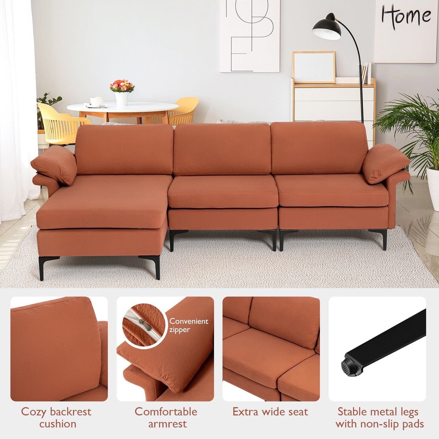 Extra Large Modular L-shaped Sectional Sofa with Reversible Chaise for 4-5 People-Army Green