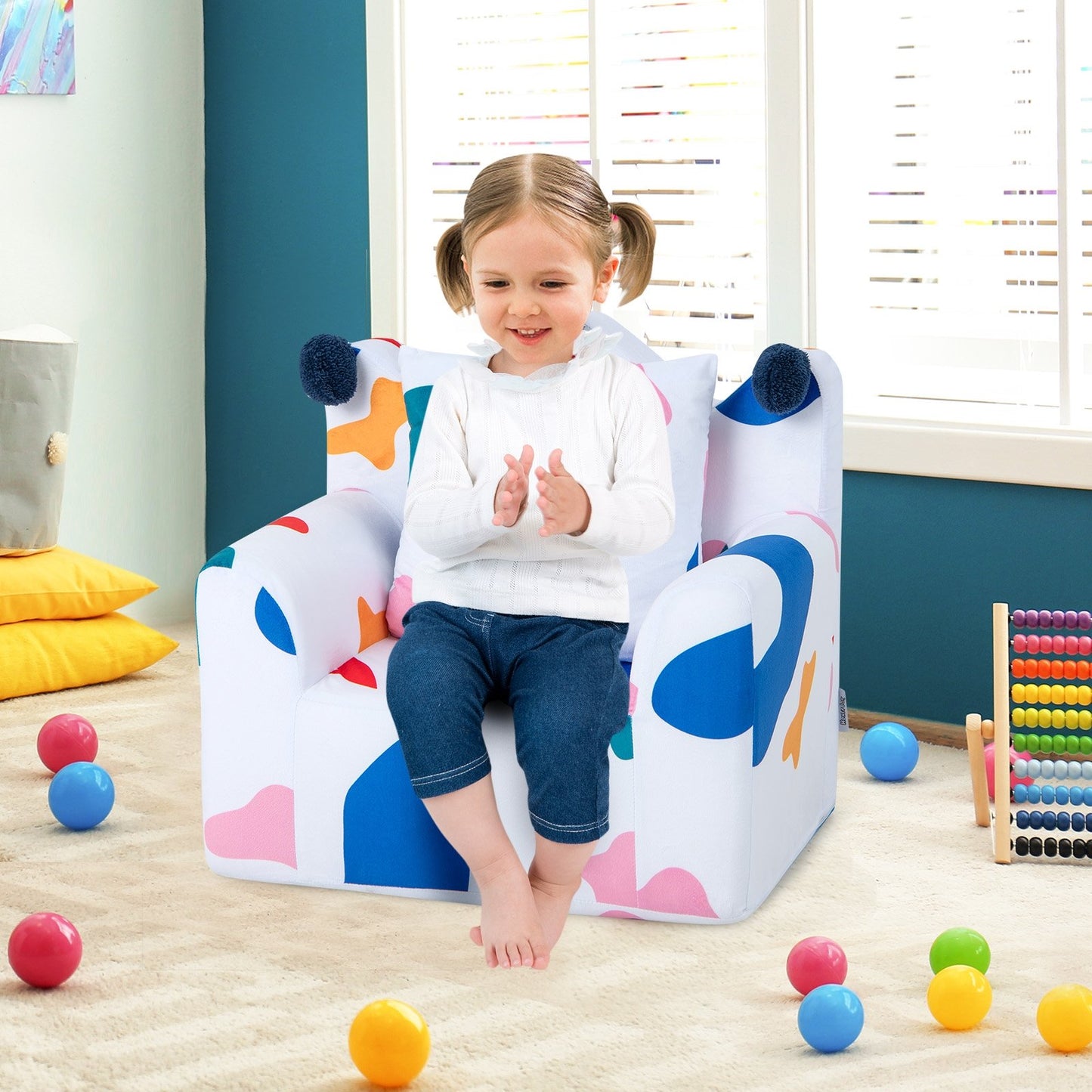High-density Padding Kids Sofa with Armrest and Extra Pilow-Blue