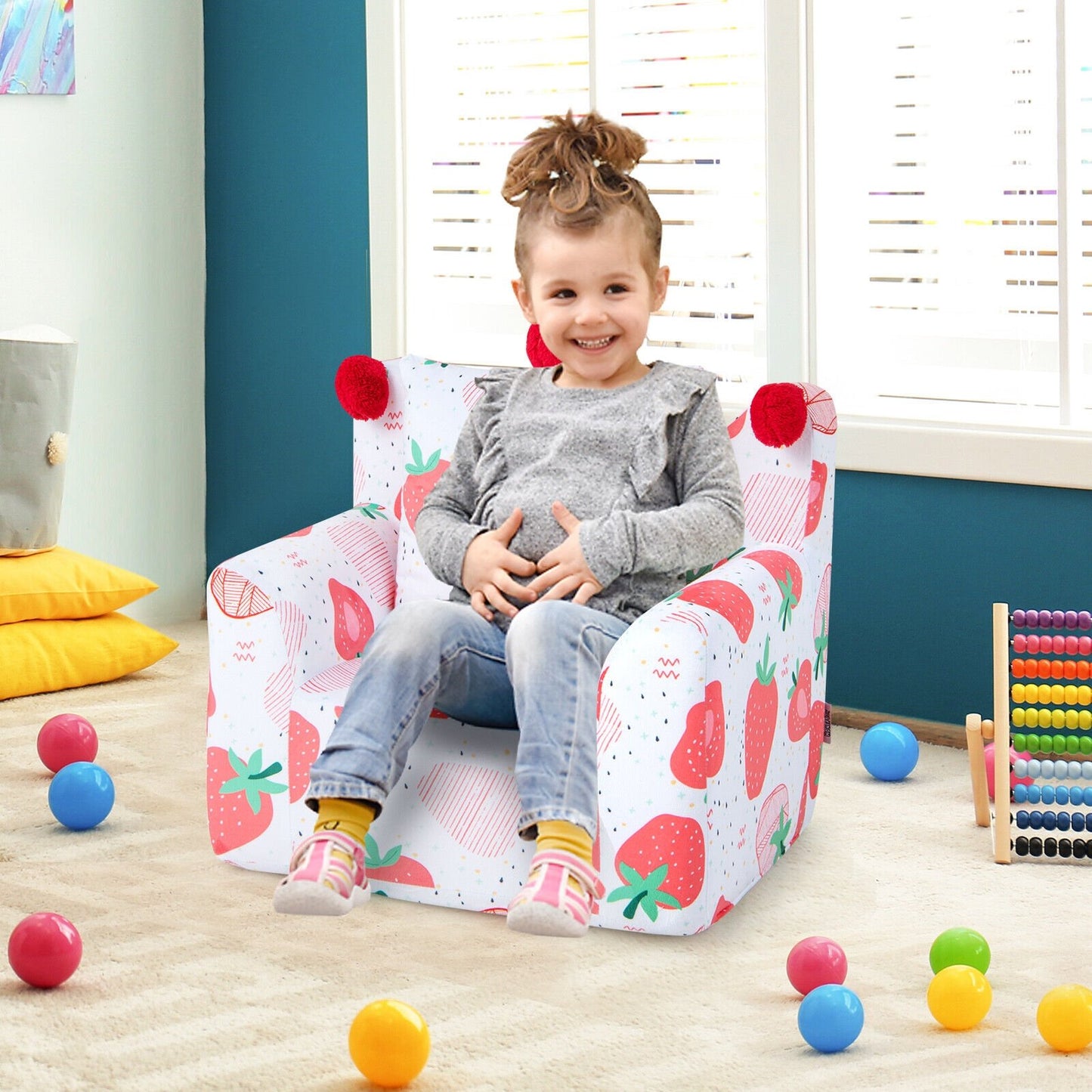 High-density Padding Kids Sofa with Armrest and Extra Pilow-Blue