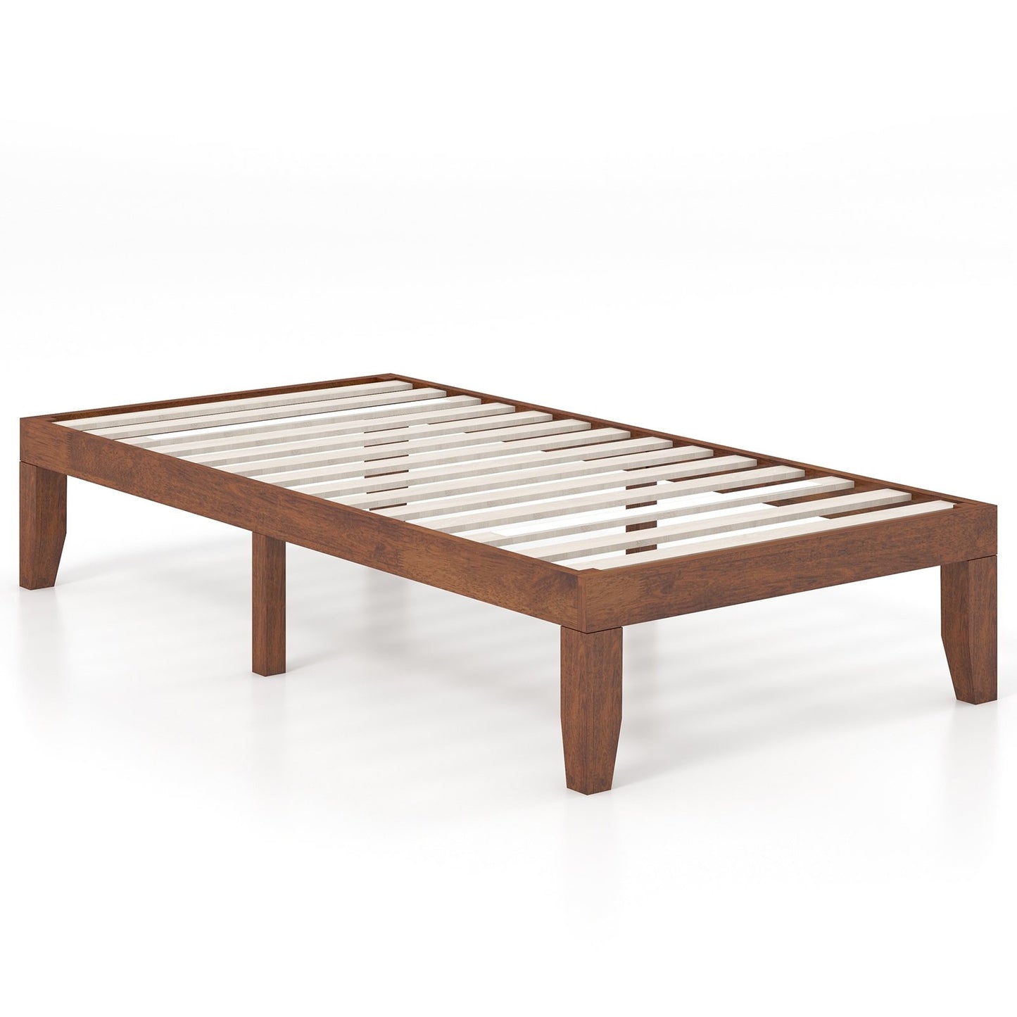 Twin Size 14 Inch Wooden Slats Bed Mattress Frame-Brown