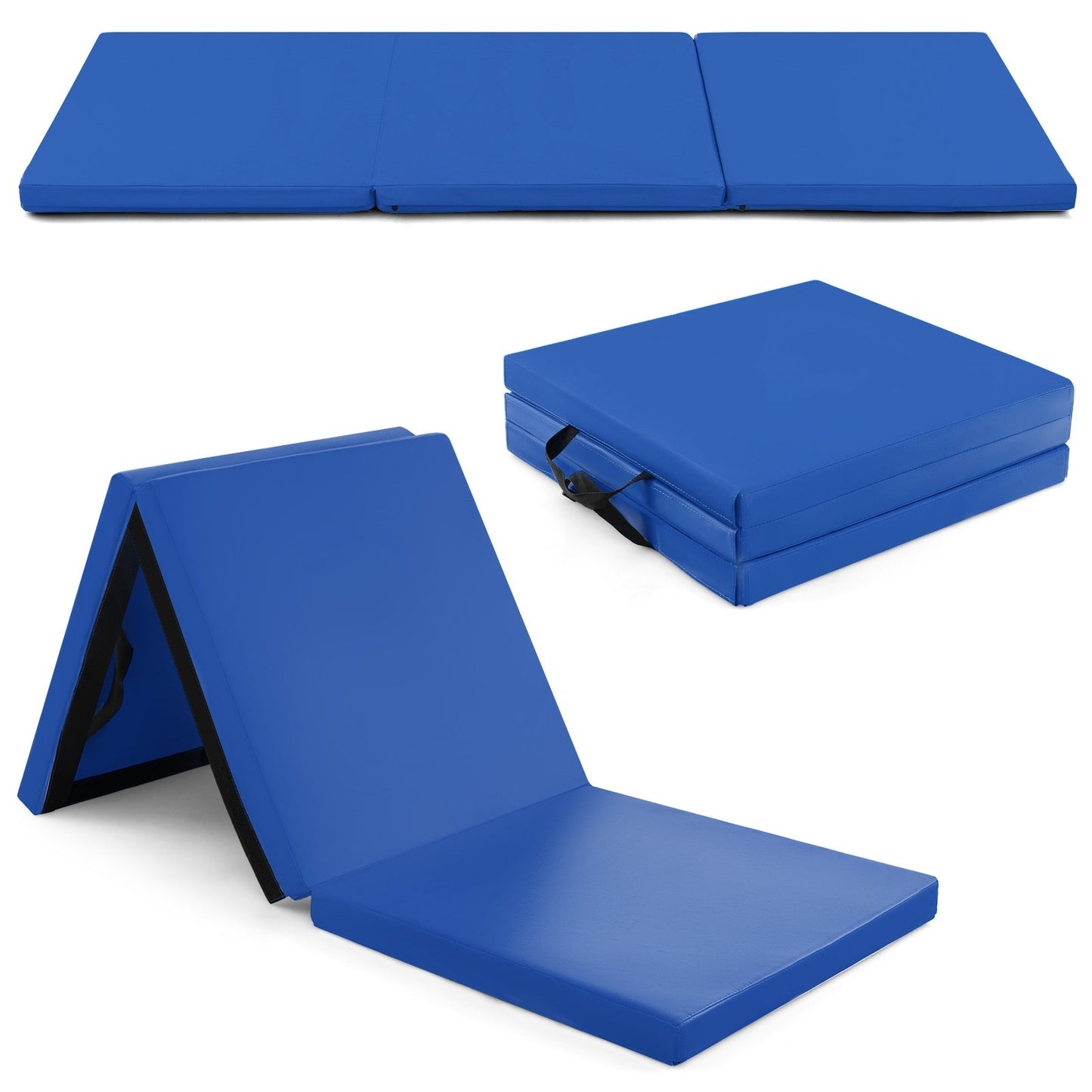 6 x 2 FT Tri-Fold Gym Mat with Handles and Removable Zippered Cover-Black