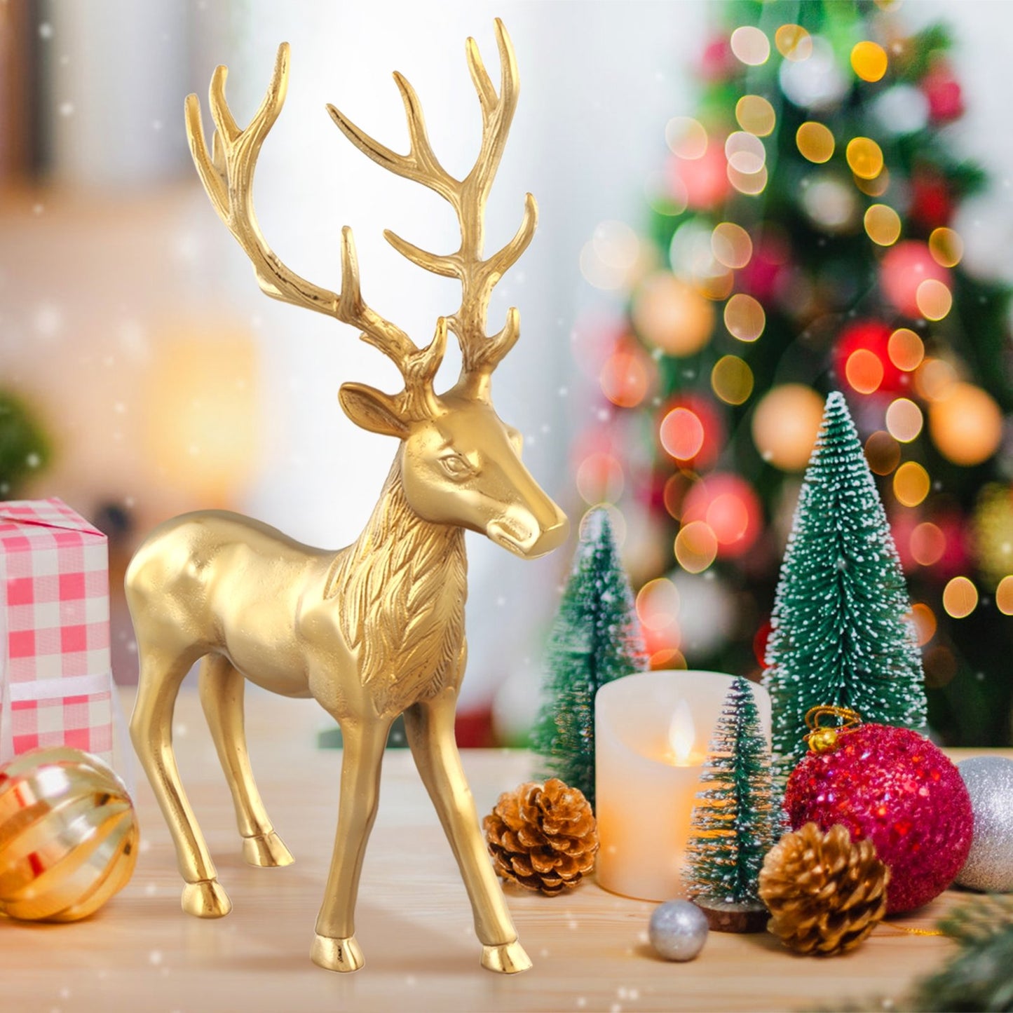 Standing Reindeer Statue Aluminum Deer Sculpture for Indoors Christmas Decor-Black