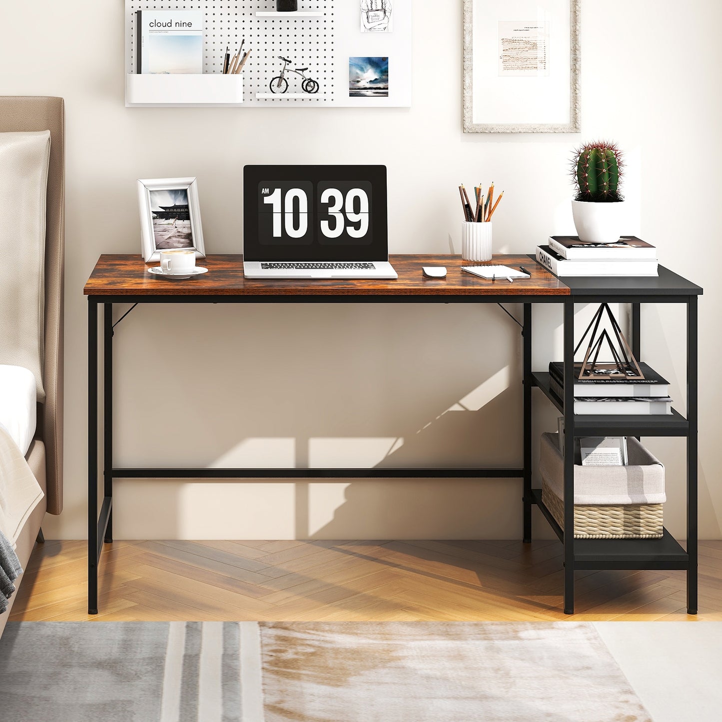 55 Inch Modern Computer Writing Desk with 2 Storage Shelves-Black