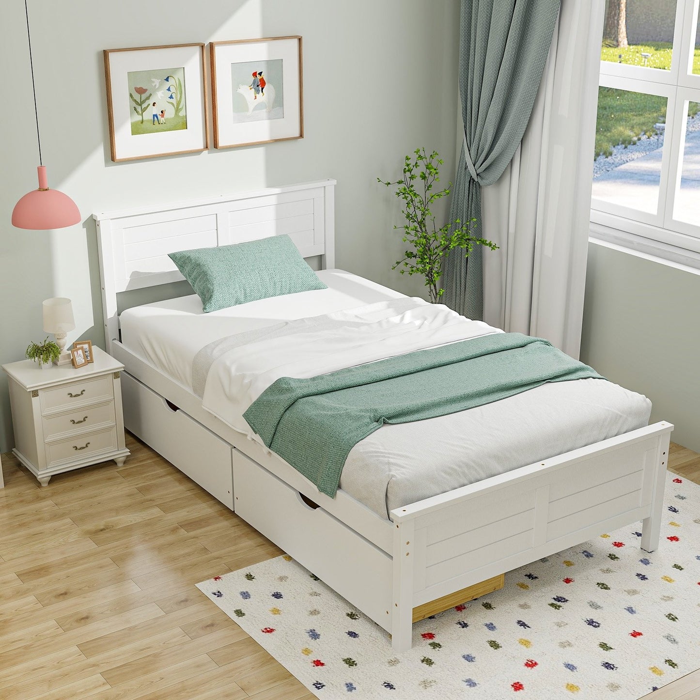 Twin Size Bed Frame with Storage Drawers-Espresso