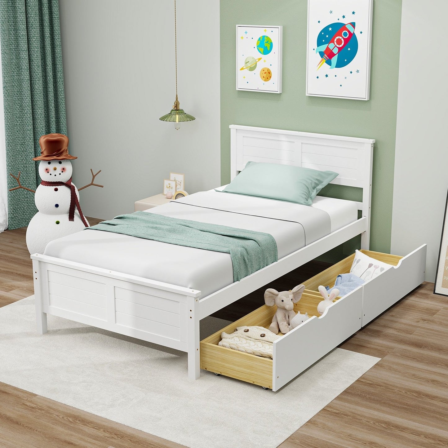 Twin Size Bed Frame with Storage Drawers-Espresso