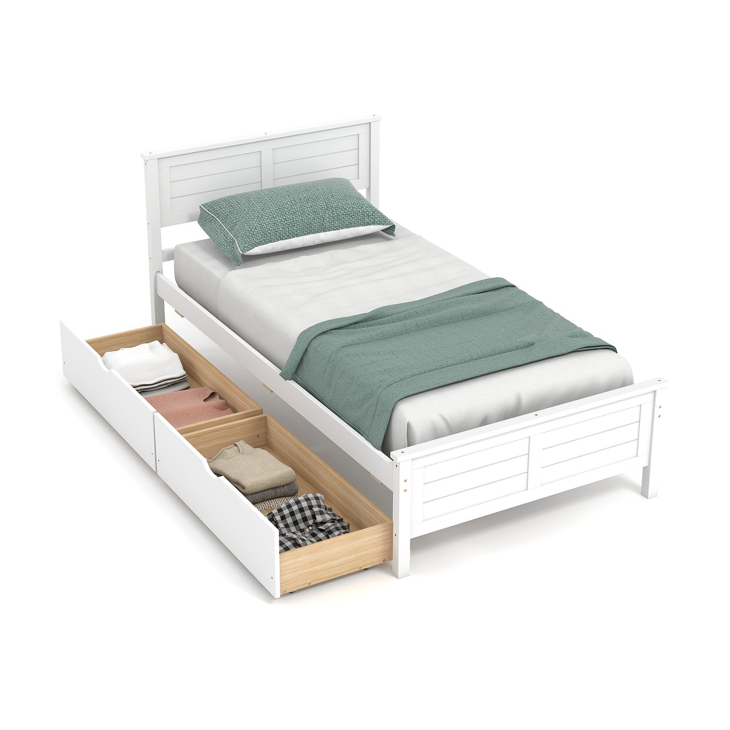 Twin Size Bed Frame with Storage Drawers-Espresso