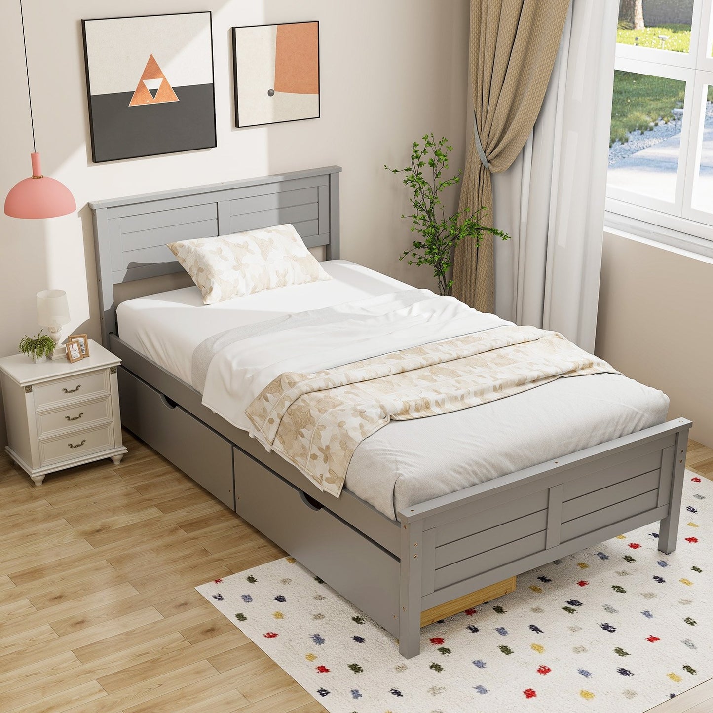 Twin Size Bed Frame with Storage Drawers-Espresso