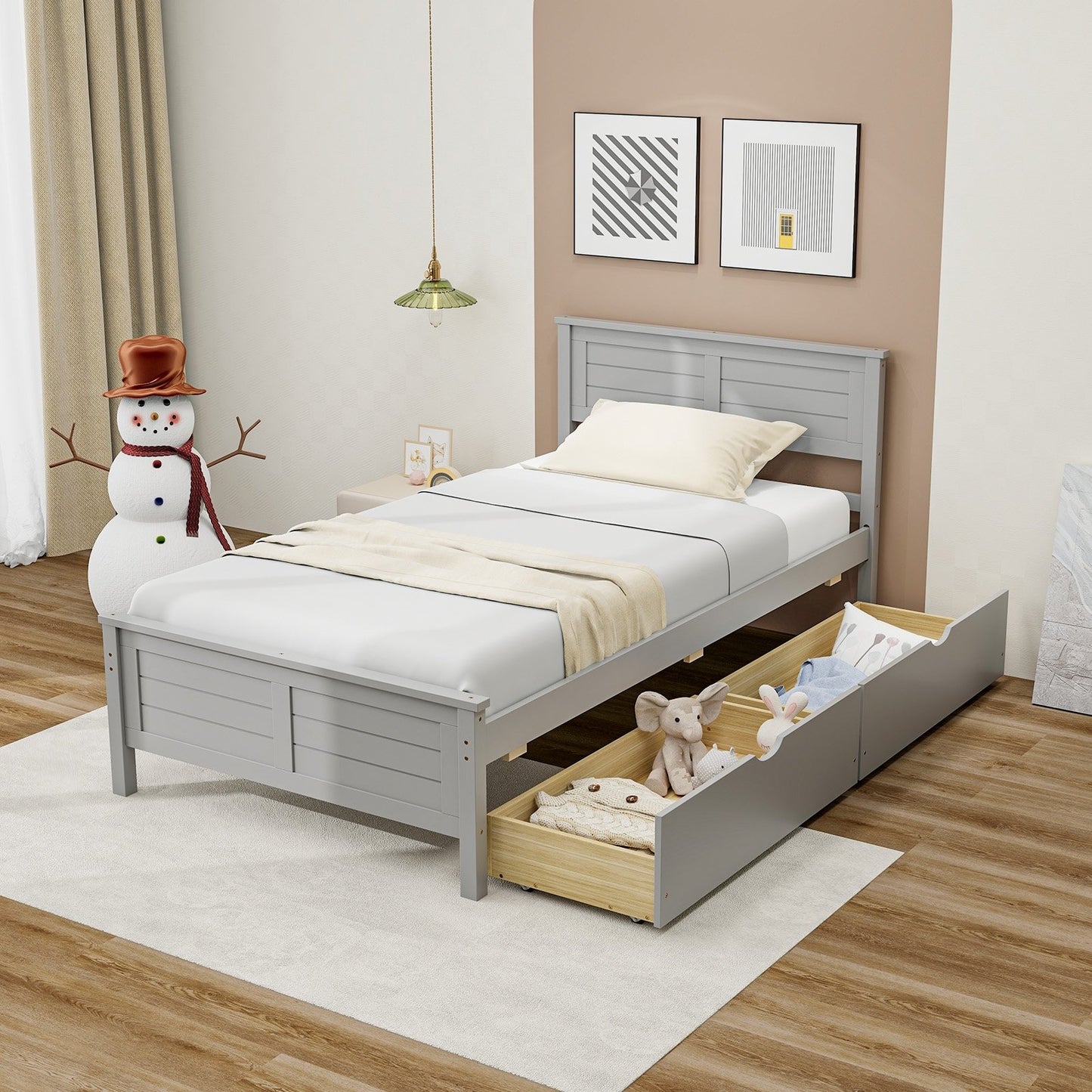 Twin Size Bed Frame with Storage Drawers-Espresso