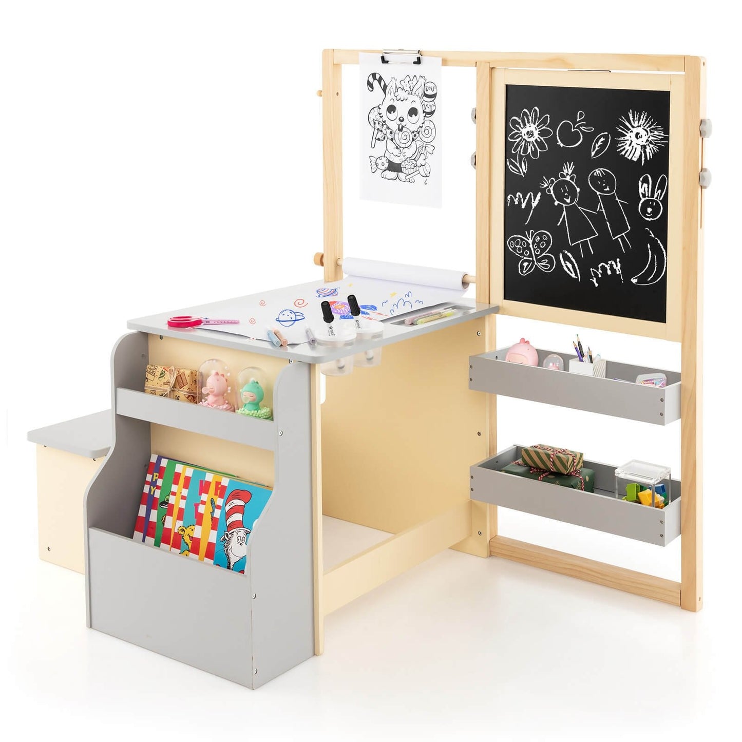 Kids Art Center Wooden Table Bench Set-Brown