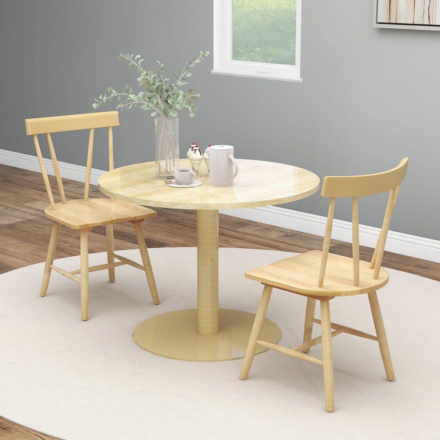 Windsor Style Armless Chairs with Solid Rubber Wood Frame-Black