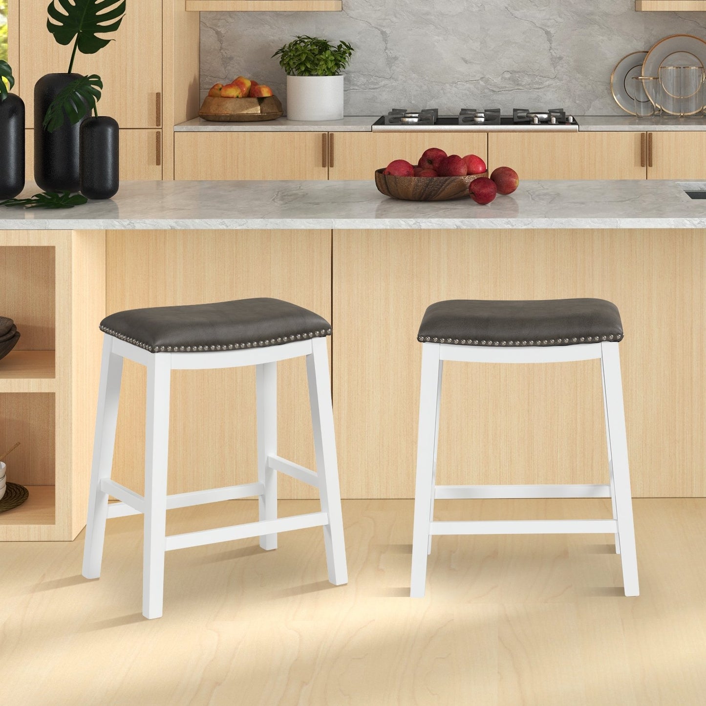 26 Inch Counter Height Bar Stool Set of 2 with Upholstered Seat-Black