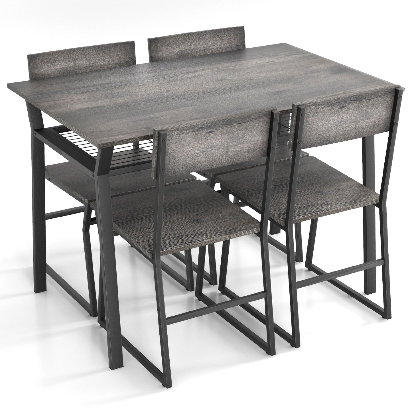 5 Piece Dining Table Set with Storage Rack and Metal Frame-Coffee
