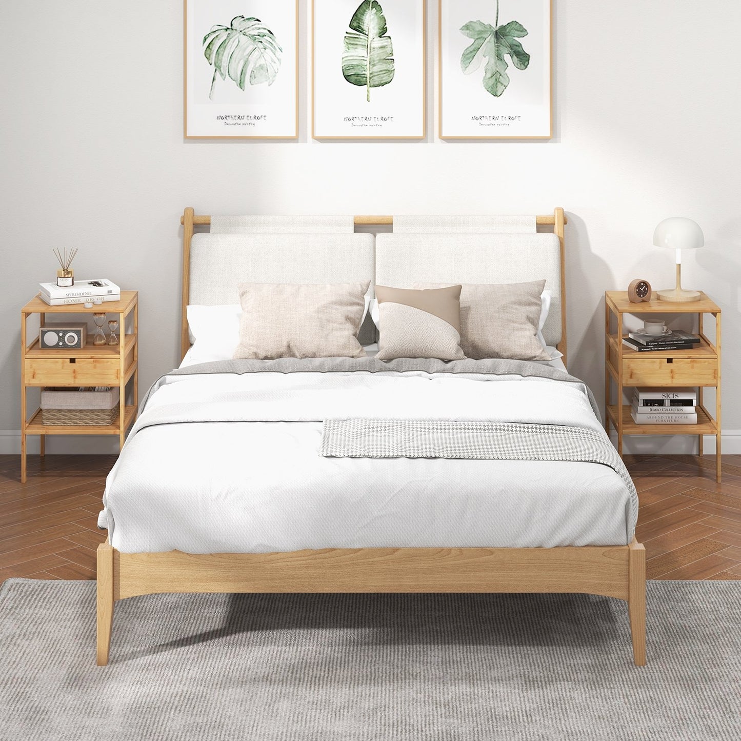 Bamboo Nightstand with Storage Drawer and Slatted Shelf-1 Piece