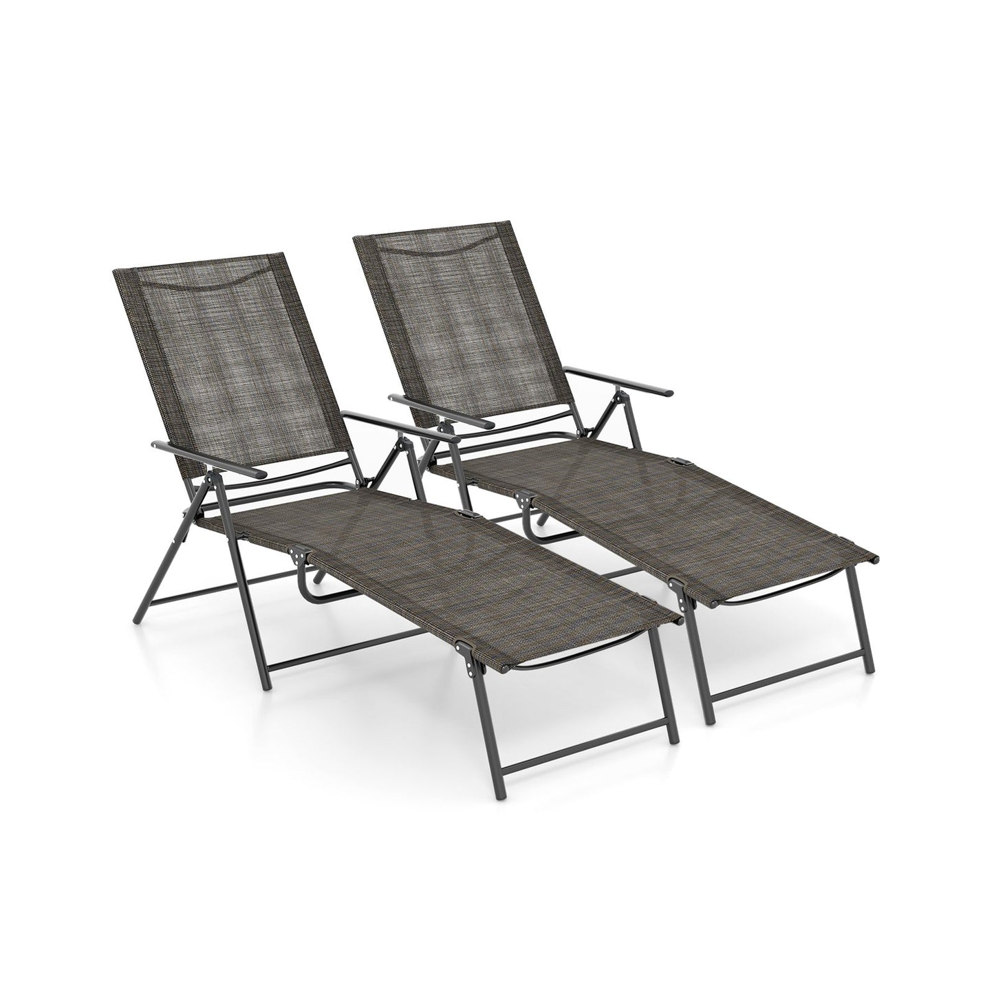 2 Piece Patio Folding Chaise Lounge Chairs Recliner with 6-Level Backrest-Black