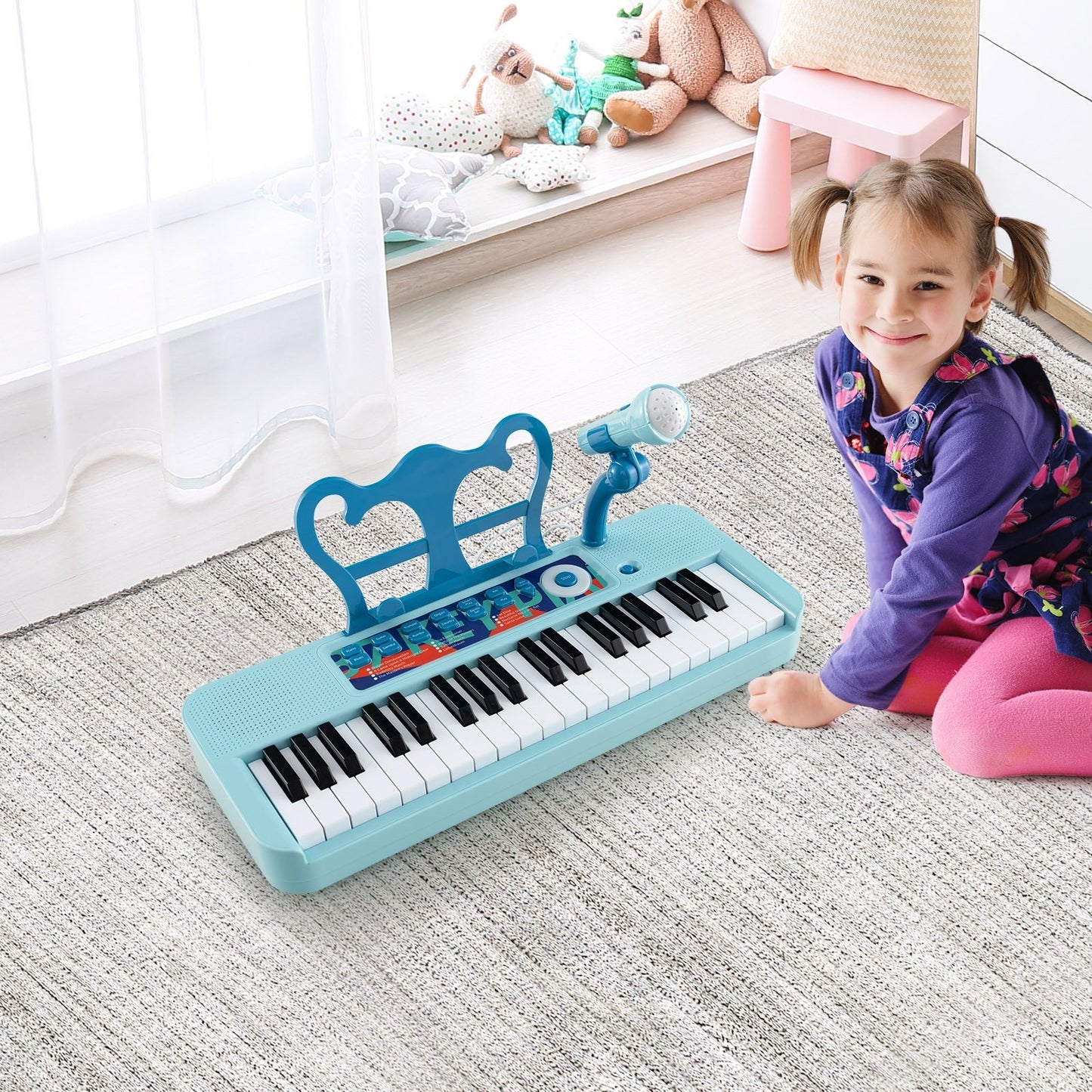 Kids Piano Keyboard 37-Key Kids Toy Keyboard Piano with Microphone for 3+ Kids-Black
