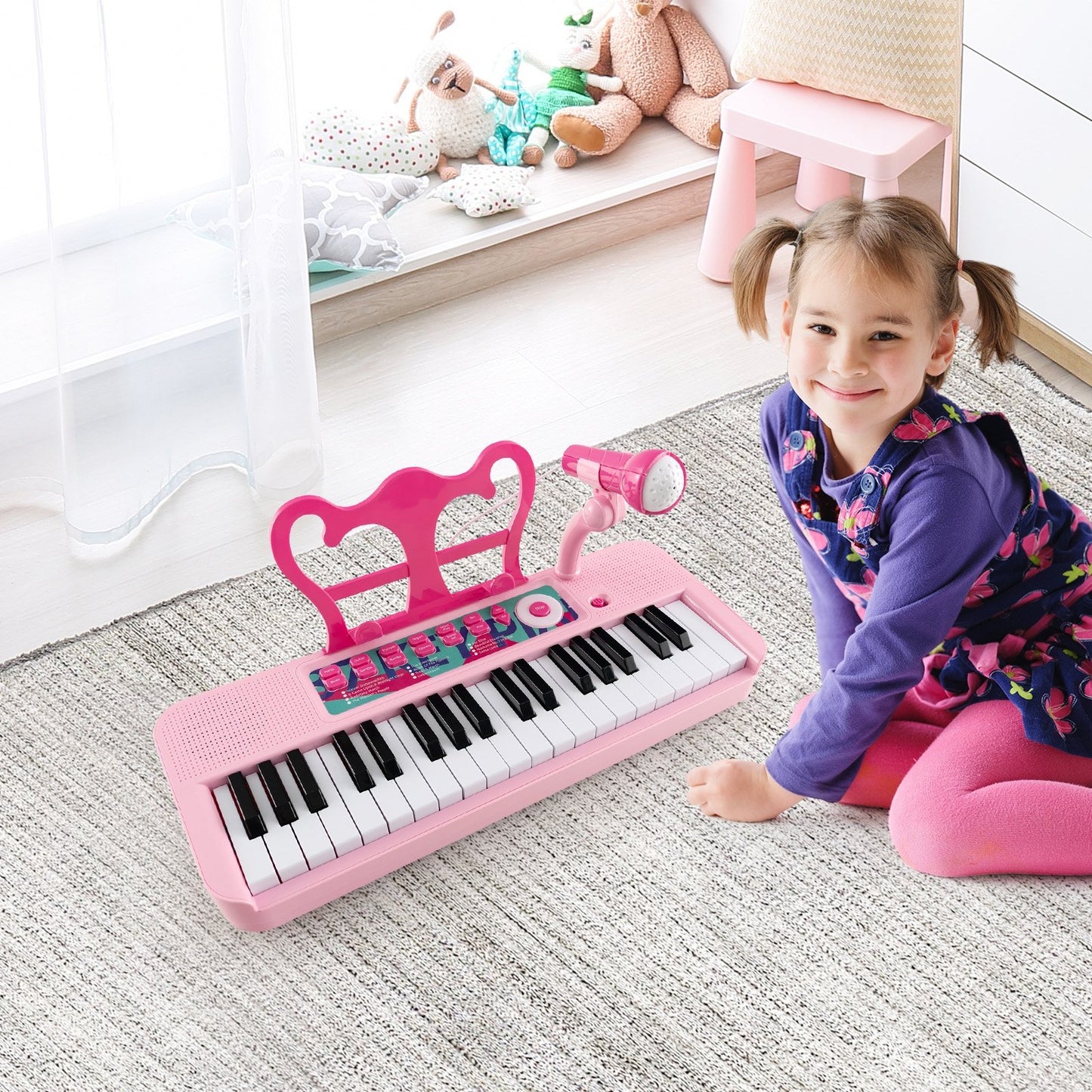 Kids Piano Keyboard 37-Key Kids Toy Keyboard Piano with Microphone for 3+ Kids-Black