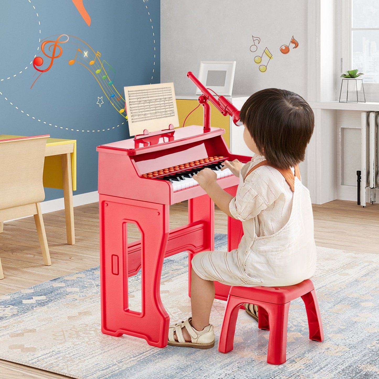 37 Keys Music Piano with Microphone Kids Piano Keyboard with Detachable Music Stand-Black
