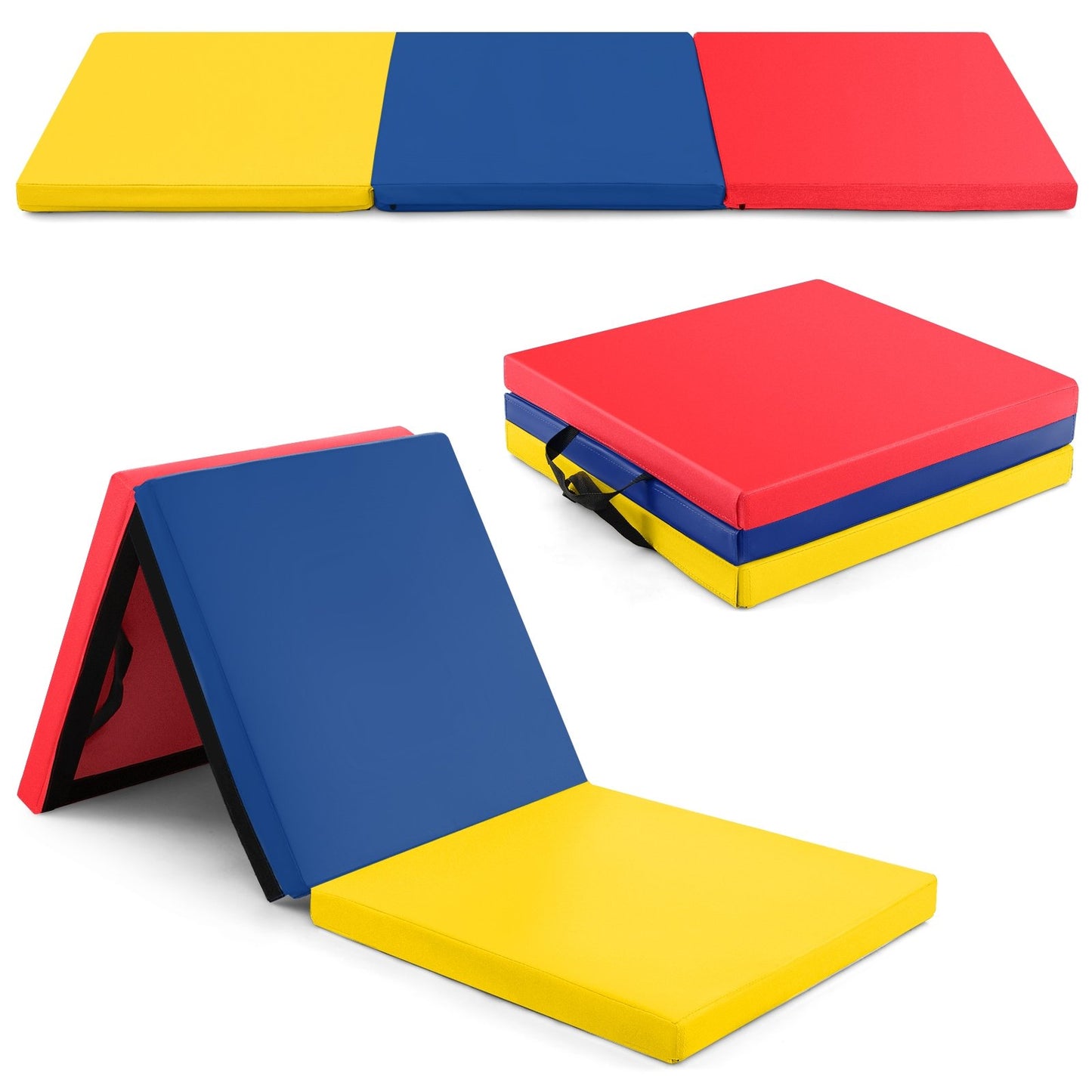 6 x 2 FT Tri-Fold Gym Mat with Handles and Removable Zippered Cover-Black
