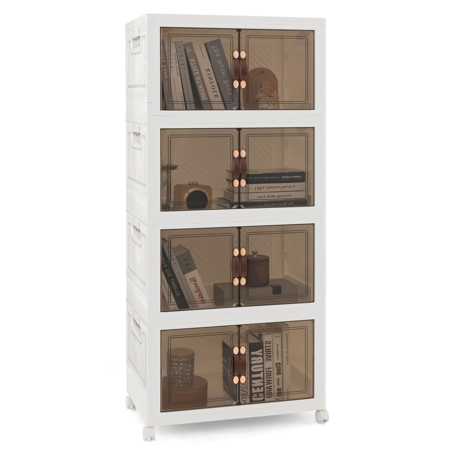 Four stackable storage bins with lockable wheels from Direct by Wilsons Home Store, designed for living room organization.