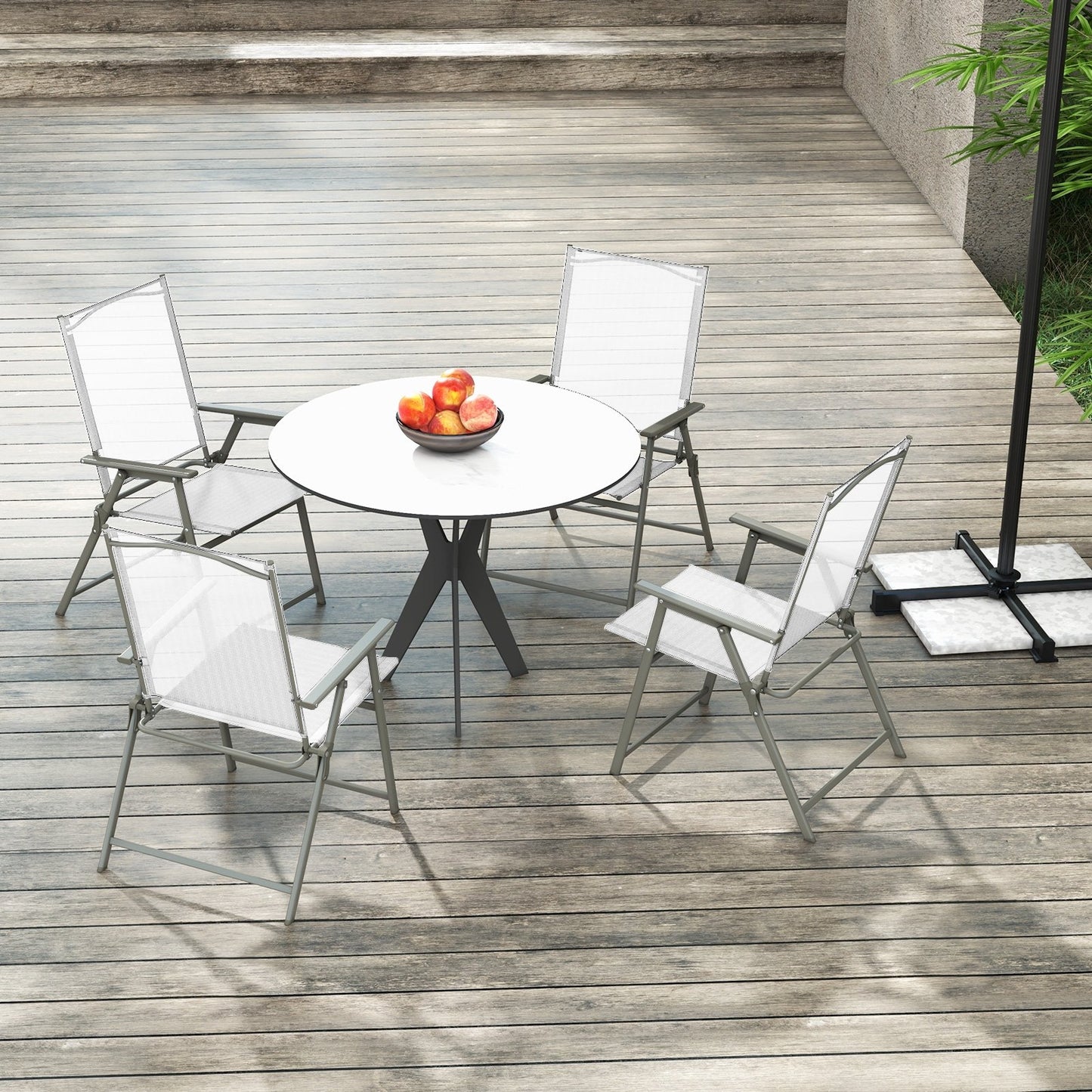 Set of 4 Patio Folding Chair Set with Rustproof Metal Frame-Black