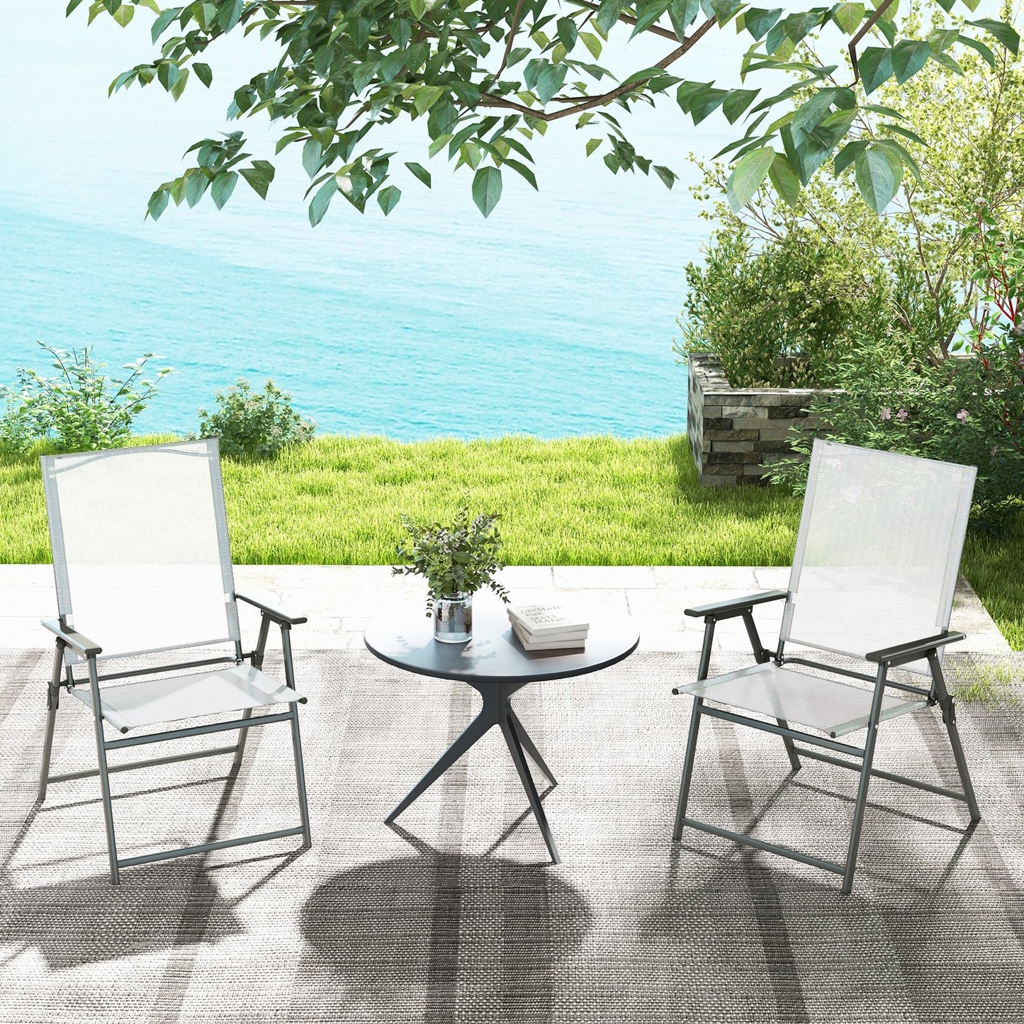 Set of 4 Patio Folding Chair Set with Rustproof Metal Frame-Black