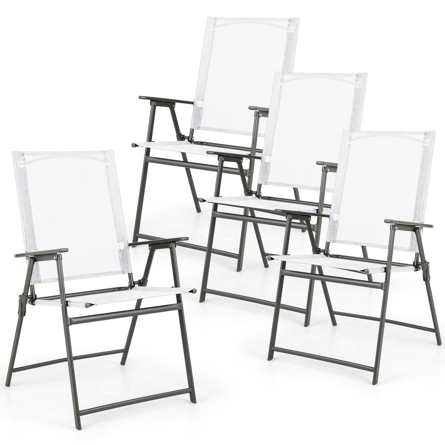 Set of 4 Patio Folding Chair Set with Rustproof Metal Frame-Black