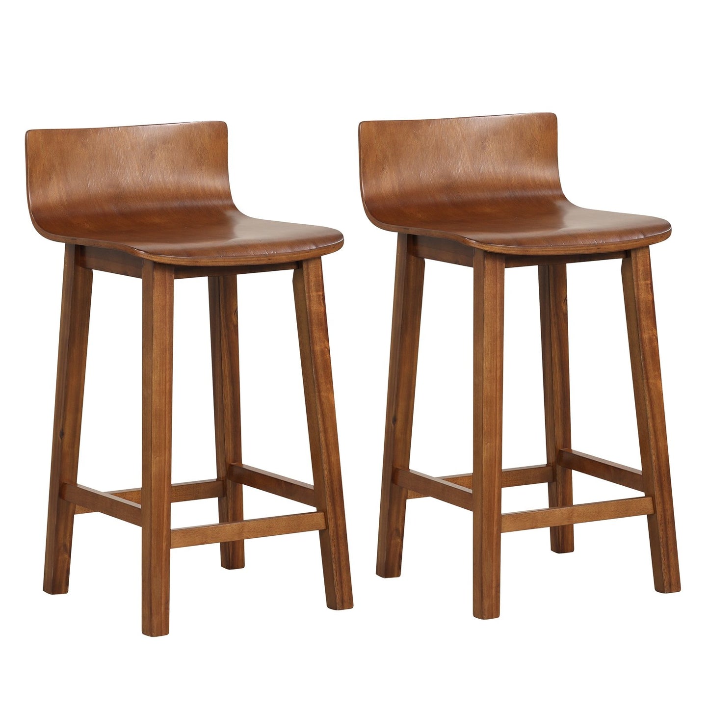 Wood Bar Stools Set of 2 with Solid Back and Seat-Black
