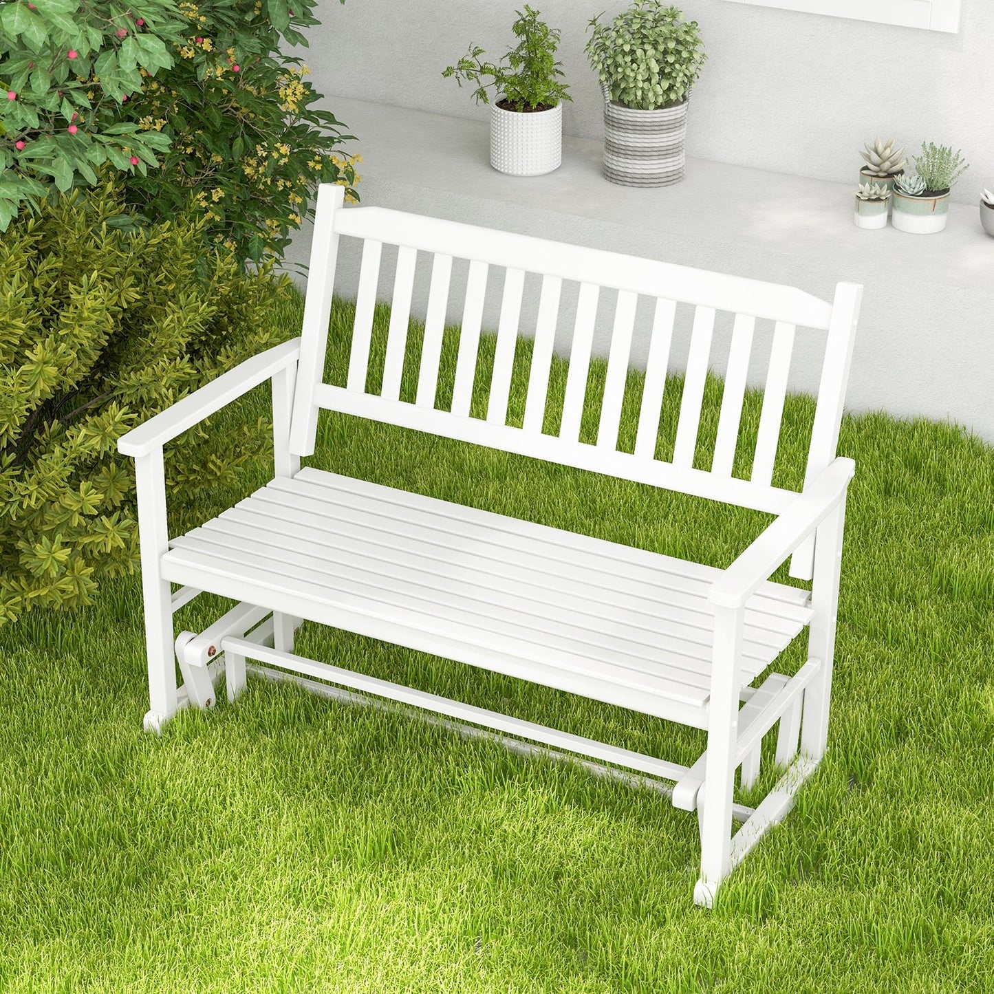 2 Seats Outdoor Glider Bench with Armrests and Slatted Seat-Gray