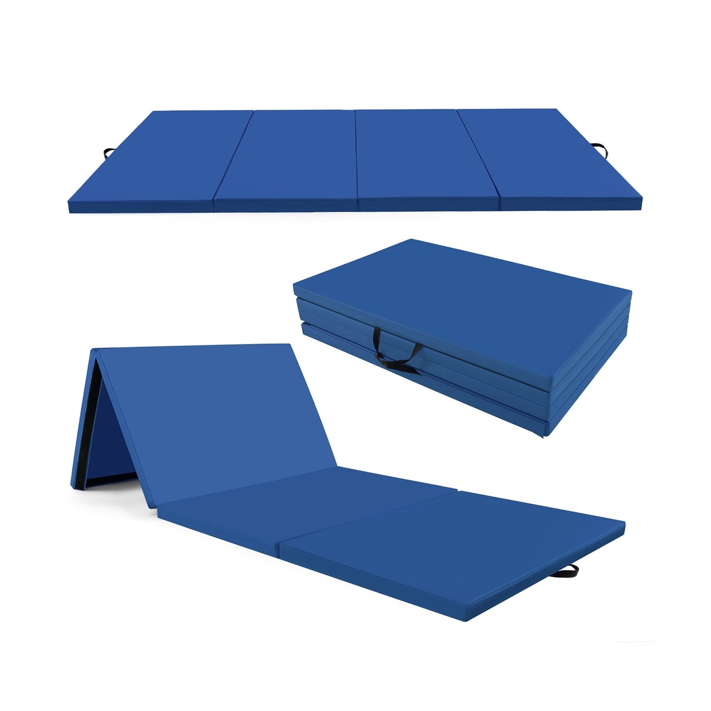 4-Panel PU Leather Folding Exercise Mat with Carrying Handles-Black