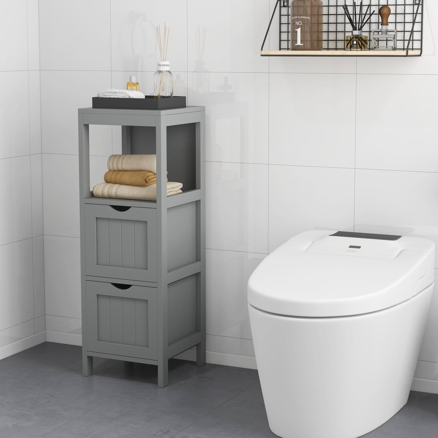 Freestanding Storage Cabinet with 2 Removable Drawers for Bathroom-Black