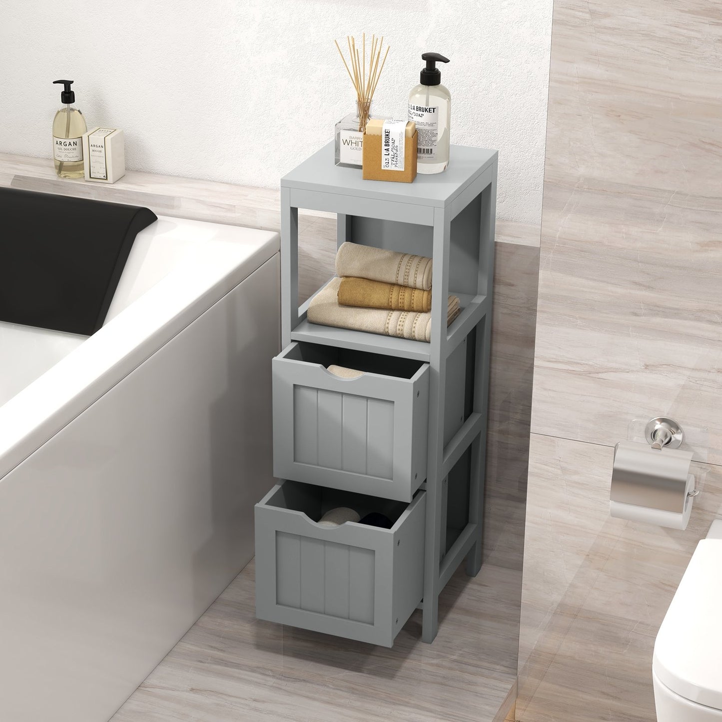 Freestanding Storage Cabinet with 2 Removable Drawers for Bathroom-Black