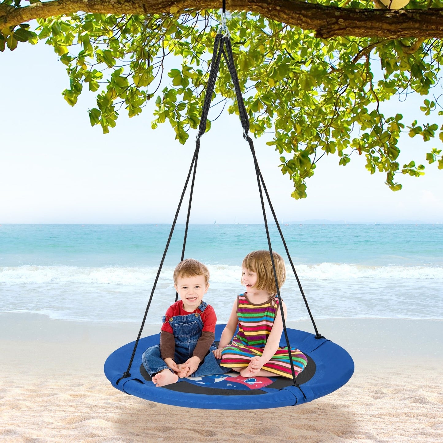 40 Inches Saucer Tree Swing with Adjustable Hanging Ropes and 900D Oxford Fabric-Forest