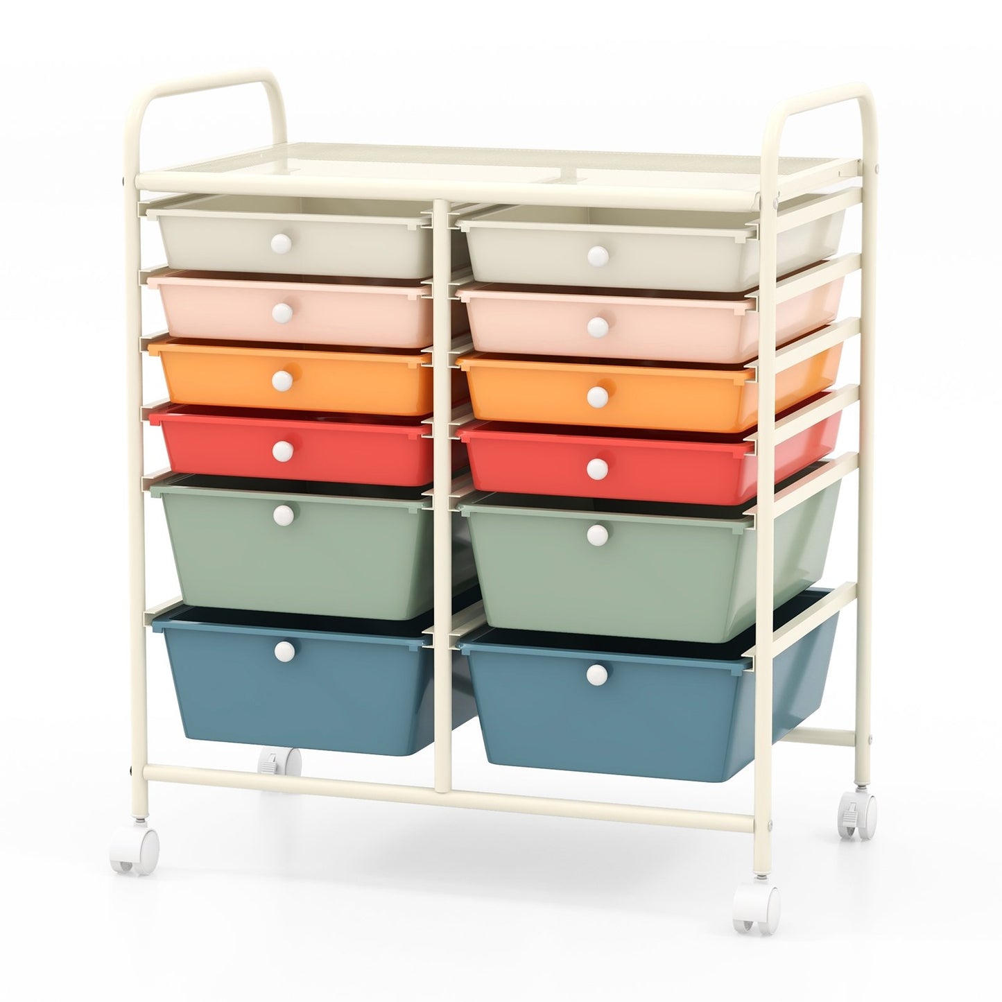 12-Drawer Rolling Storage Cart with Removable Drawers and Lockable Wheels-White